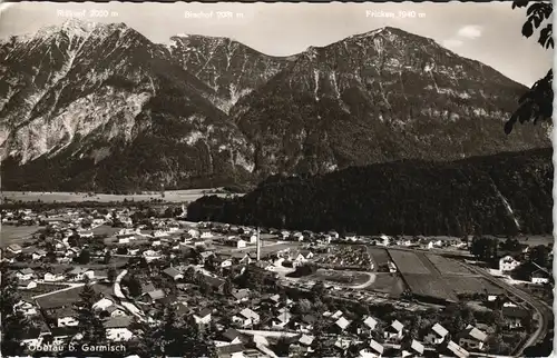 Oberau (Oberbayern) Panorama-Ansicht Ort und Berg Landschaft Alpen 1965