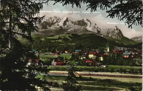 Ansichtskarte Krün Panoramaansicht Blick zum Zugspitzmassiv, Zugspitze 1962
