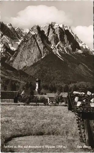 Farchant Dorf & Blick auf Waxensteine u. Zugspitze (2964 m) 1960