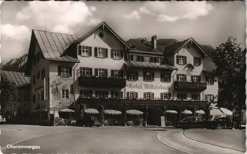 Ansichtskarte Oberammergau Dorf Partie am Hotel Wittelsbach 1966