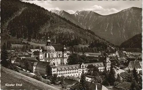 Ansichtskarte Ettal Kloster Gesamtansicht mit Blick zu den Bergen 1960