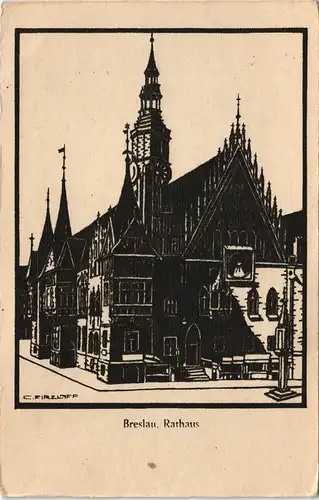 Postcard Breslau Wrocław Rathaus Künstlerkarte 1950