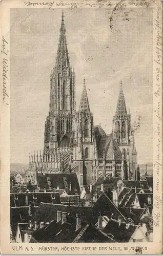 Ansichtskarte Ulm a. d. Donau Ulmer Münster mit Stadt Panorama 1921