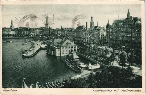 Hamburg  Vogelschau 1925   mit Maschinenstempel "Deutsche Verkehrs-Ausstellung"