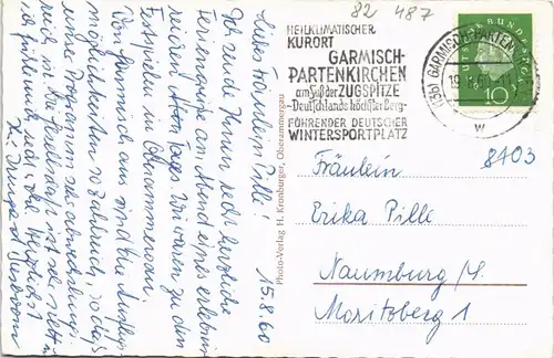 Ansichtskarte Oberammergau Bahnhofstrasse mit Hotel Wolf 1960