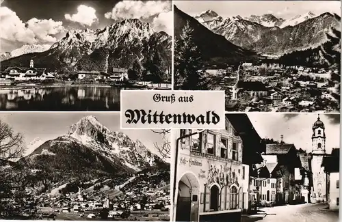 Ansichtskarte Mittenwald Mehrbild-AK mit 4 Stadtteilansichten 1960