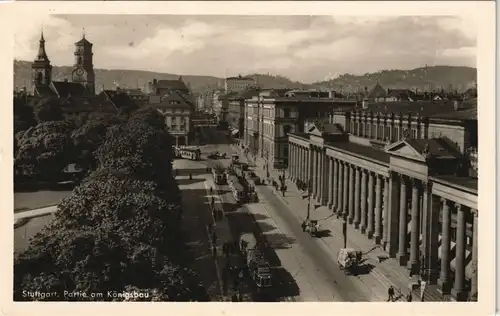 Ansichtskarte Stuttgart Partie am Königsbau - Straße und Straßenbahn 1932