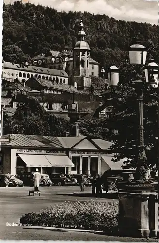 Baden-Baden Partie am Theaterplatz mit Photo-Geschäft, alte Autos 1959