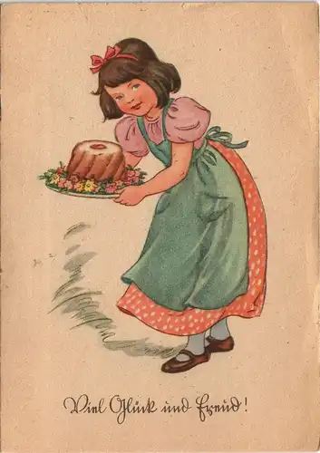 Glückwunsch Geburtstag Mädchen Rührkuchen Künstlerkarte 1949