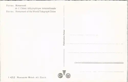 Ansichtskarte .Schweiz Bern Berne Welttelegraphendenkmal Monument 1950
