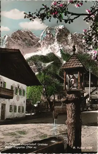 Ansichtskarte Grainau Straße, Dorfbrunnen - color Foto 1959