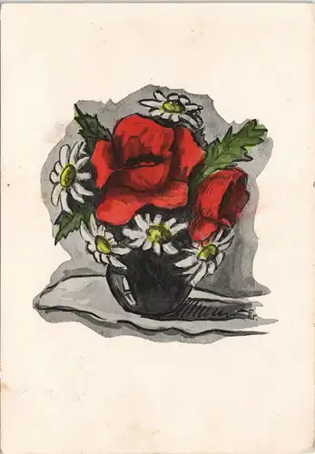 Ansichtskarte  Blumenstrauss Kriegsversehrten Künstlerkarte signiert 1955