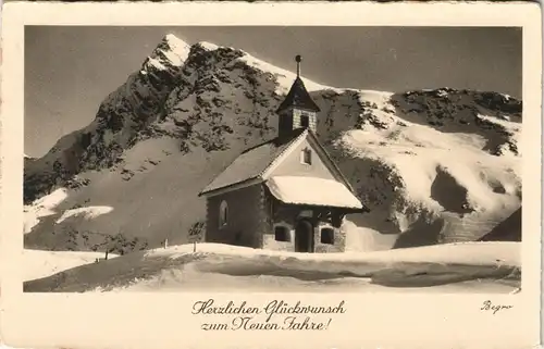 Ansichtskarte  Neujahr/Sylvester Kapelle in den Bergen Winter 1933