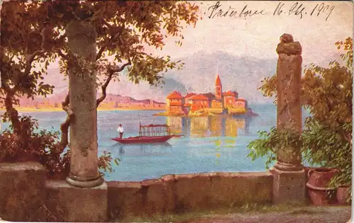 Ansichtskarte  Künstlerkarte Säulen Insel Bootsfahrer 1909