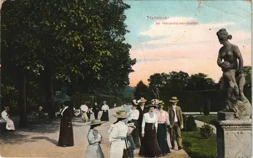 Ansichtskarte Herrenhausen-Hannover Garten - Menschen in guter Kleidung 1911