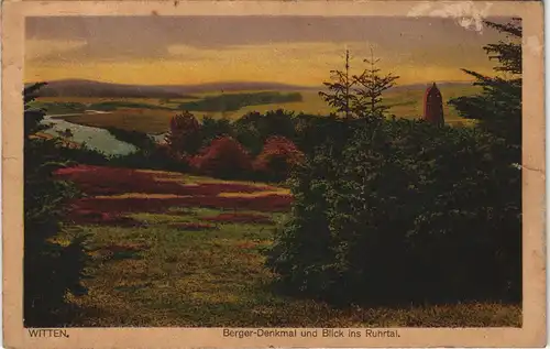 Ansichtskarte Witten (Ruhr) Berger-Denkmal und Blick ins Ruhrtal 1924