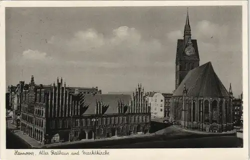 Ansichtskarte Hannover Marktkirche - Altes Rathaus, Straßenpartie 1957