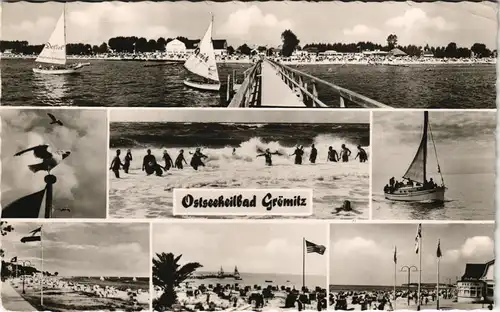 Ansichtskarte Grömitz (Holstein) Strand, badende , Boote - MB 1959