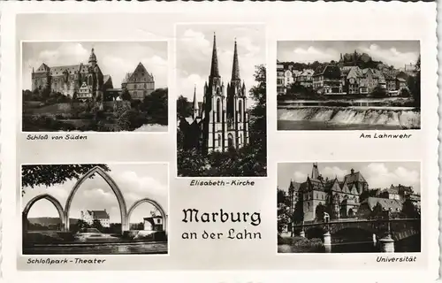Marburg an der Lahn MB: Schloß, Lahnwehr, Schloßpark-Theater 1958
