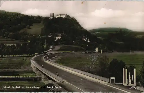 Ansichtskarte Hammelburg Schloß Saaleck, Straße - Brücke color Foto 1963