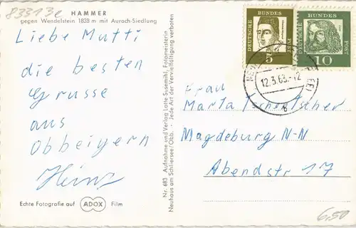 Ansichtskarte Aurach Hammer gegen Wendelstein 1963