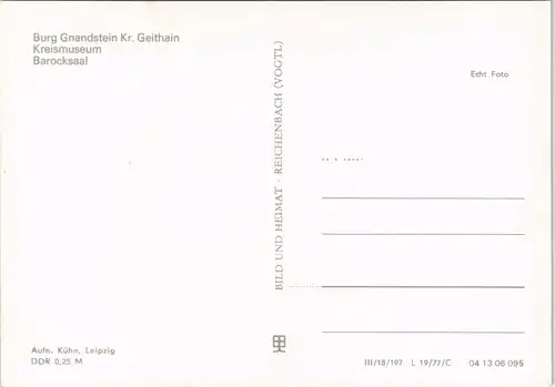 Ansichtskarte Gnandstein-Kohren-Sahlis Barocksaal Burg Gnandstein 1977