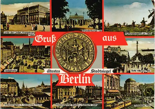 Berlin Mehrbild-AK historische Stadtteilansichten & Stadt-Siegel 1970