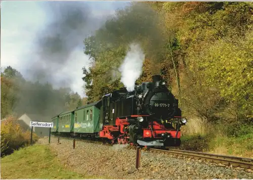 Ansichtskarte  Verkehr Zug Lokomotive Dampflokomotive bei Seifersdorf 1990