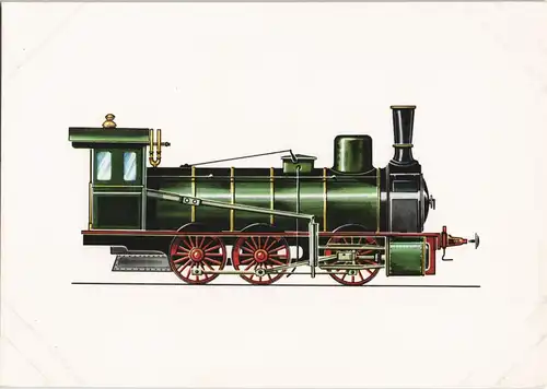 Motiv-AK Eisenbahn Güterzug Lokomotive anno 1877 (Zeichnung Swoboda) 1973