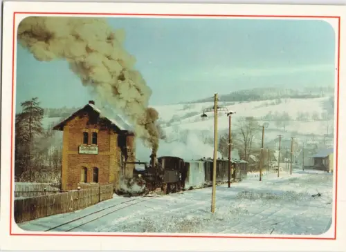 Steinbach-Jöhstadt Preßnitztalbahn Schmalspurbahn Lok 99 1561 im Bahnhof Schnee