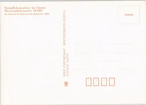 Ansichtskarte  Elstertal bei Rebersreuth Museums-Lokomotive 38 1182 1986