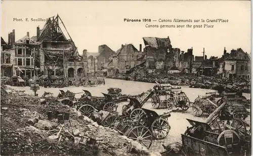 Péronne Canons Allemands sur la Grand Place, 1. Weltkrieg Grande Guerre 1918