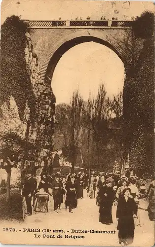 CPA Paris Buttes-Chaumont Le Pont de Briques, Brücke Bridge 1923