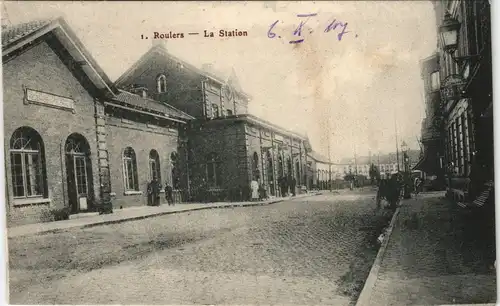 Roeselare Roulers Bahnhof La Station,    1917 (K.D. Feldpost Blindstempel)