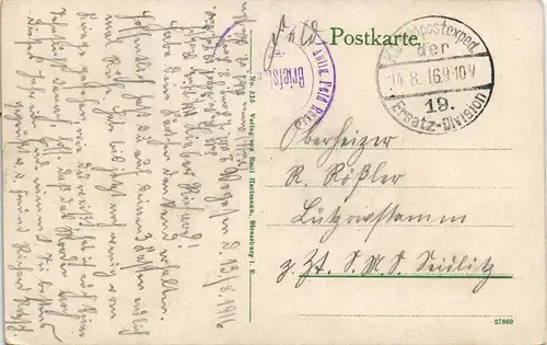 CPA .Frankreich Fischbödle (Hochvogesen)  1916 (deutsche Feldpoststempel)