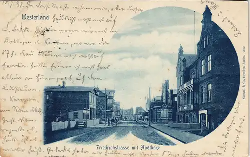 Westerland-Gemeinde Sylt Friedrichstraße und Apotheke - Blaudruck 1899