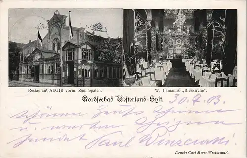 Westerland-Gemeinde Sylt 2 Bild Restaurant AEGIR - W. Hamanns Bierkirche 1903