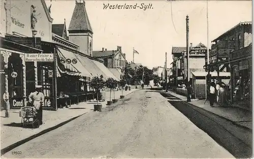 Westerland-Gemeinde Sylt Straßenpartie - Wiener Cafe, Friseur 1913