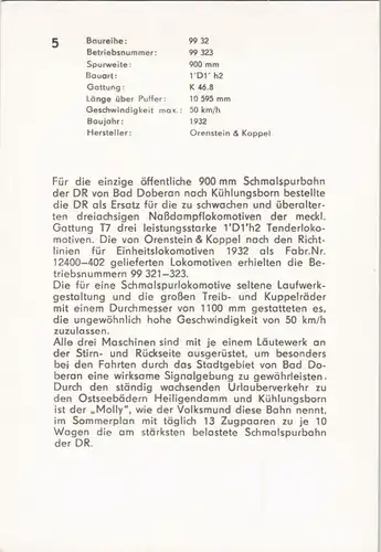 Sammelkarte  DDR Sammelkarte Dampflok Baureihe 99 32 Schmalspurbahn 1980