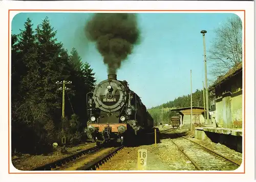 Ansichtskarte  Dampflokomotive Lok 95 0024 im Bahnhof Lichte 1986
