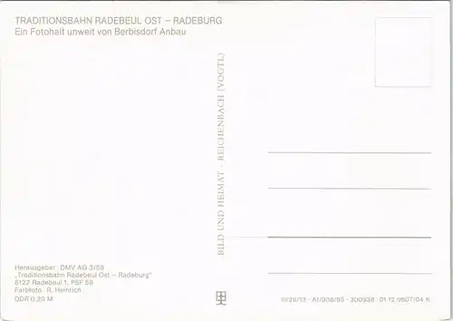Ansichtskarte Berbisdorf-Radeburg Traditionsbahn Radebeul Ost-Radeburg 1984