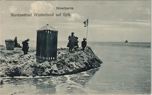 Westerland-Gemeinde Sylt Kinder Strand, Strandhütte und Korb 1909