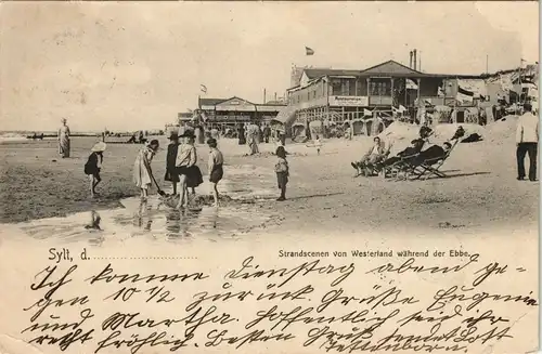 Ansichtskarte Westerland-Gemeinde Sylt Strandscene bei Ebbe, Restaurant 1904