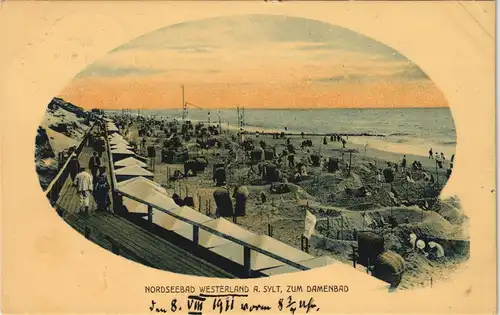 Ansichtskarte Westerland-Gemeinde Sylt Wandelgang - Damenbad 1911 Passepartout