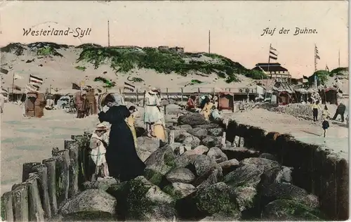 Westerland-Gemeinde Sylt Strandkörbe, Familie Steine - Buhne und Strandhaus 1908