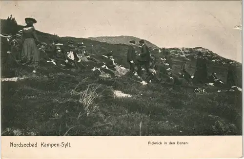 Ansichtskarte Kampen (Sylt) Picknick in den Dünen gel. O.-K. Tondern 1916