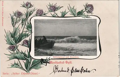 Westerland-Gemeinde Sylt Restungsboot in der Brandung Sylter Dünen-Distel 1905