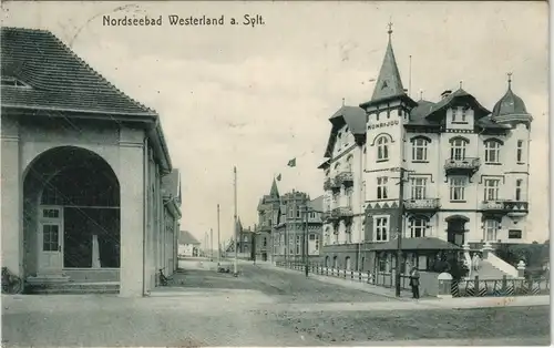 Westerland  Sylt Straßenpartie Hotel Monbijou gel. Feldpost UK Tondern 1917
