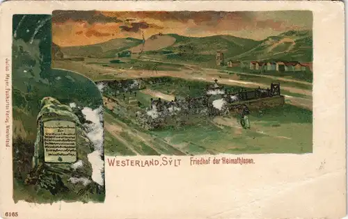 Litho AK Westerland-Gemeinde Sylt 2 Bild Friedhof der Heimatlosen Grabstein 1900