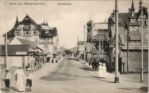 Ansichtskarte Westerland-Gemeinde Sylt Strandstraße, Bazar Frisia 1908